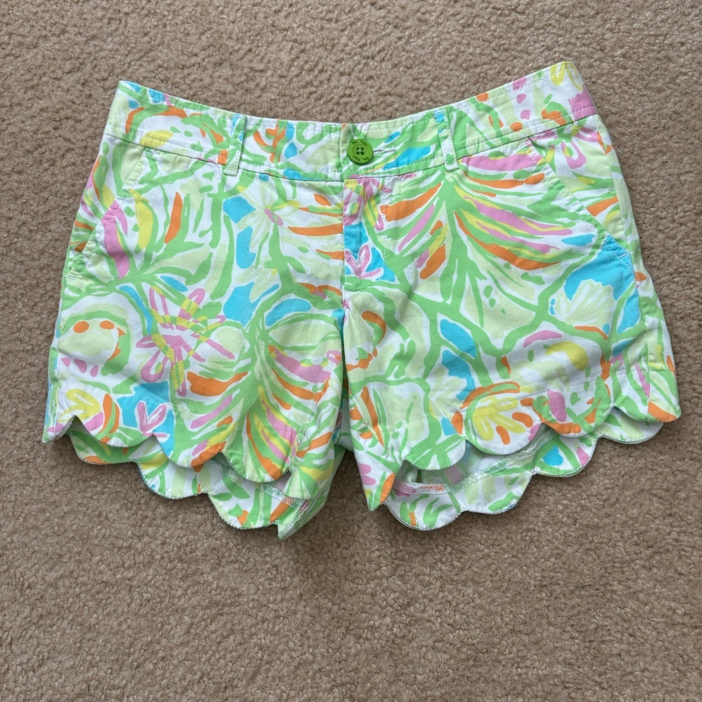 LILLY PULITZER Buttercup Shorts Shorley Blue Double Trouble Hem Sz 0